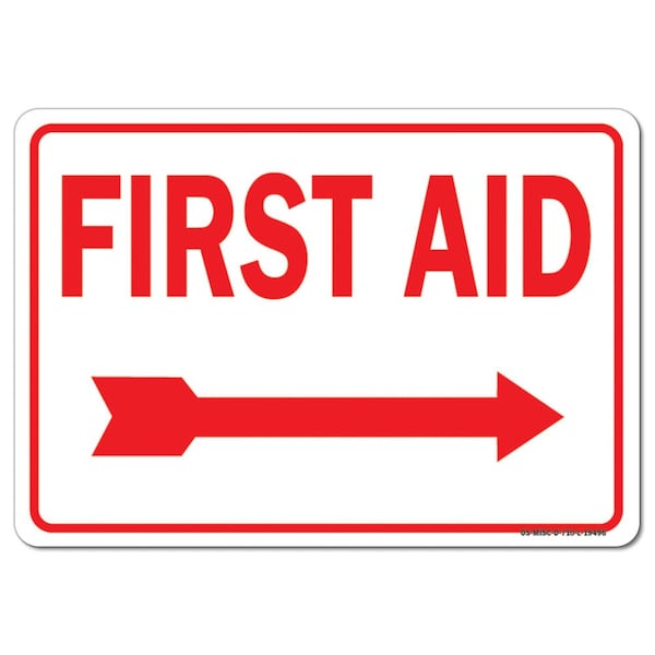OSHA, 3.5" Height, Decal, 5" x 3.5", Landscape, PK10, First Aid with Right Arrow (red on white)